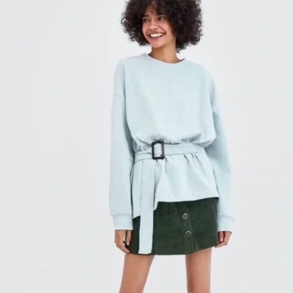 Zara Sweaters - Zara Tortoise Buckle Pullover Sweatshirt light blue medium